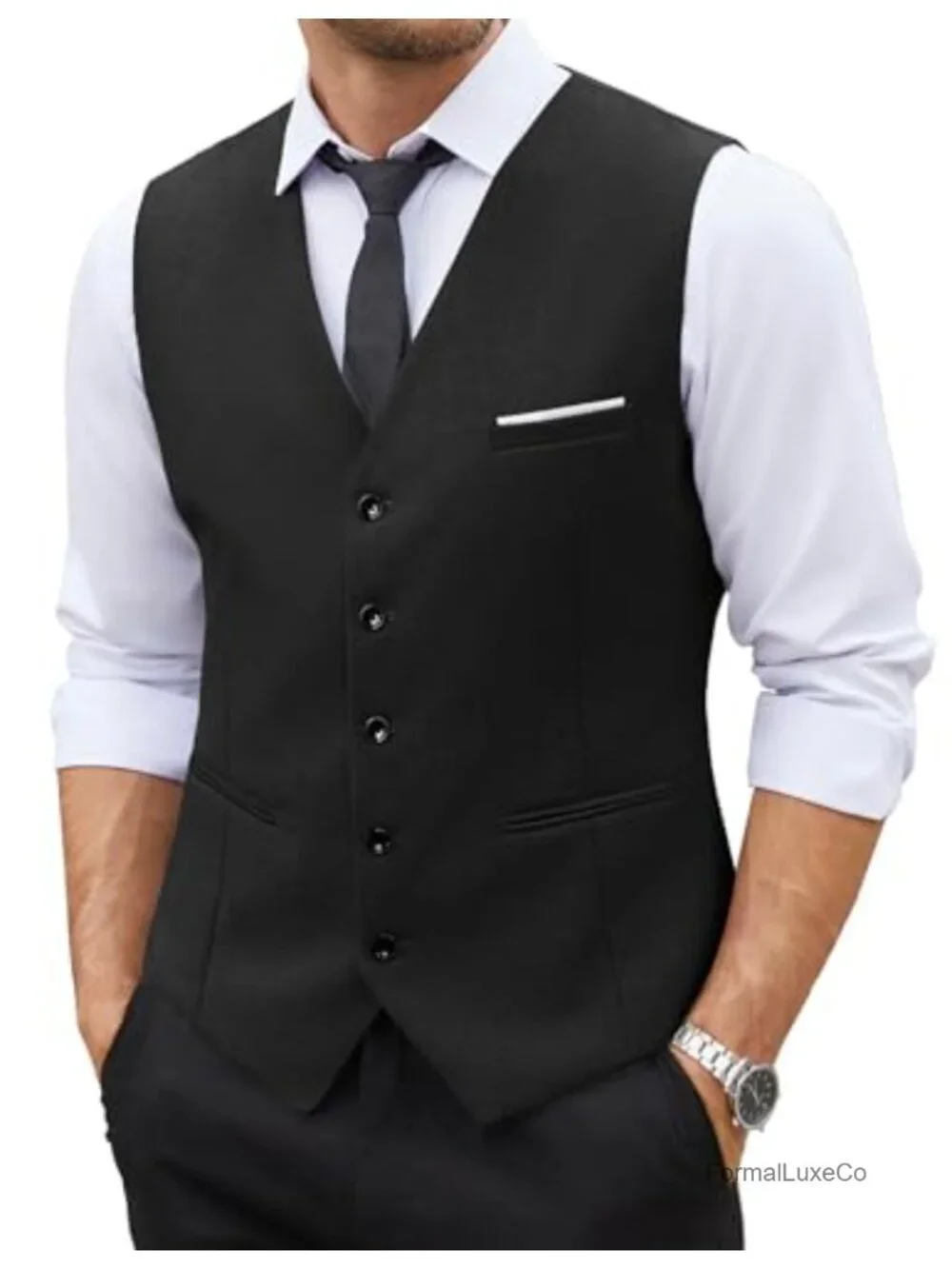 Men's Slim Fit Suit Vest, Formal Business Waistcoat with Adjustable Back